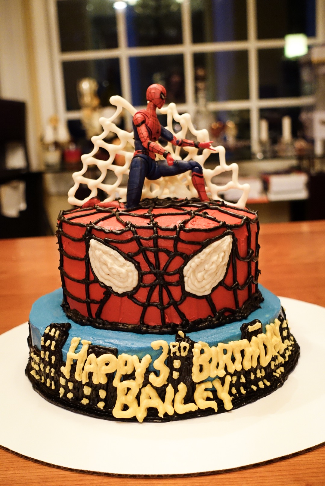 OH Jenny Bakes - Look out...Spider-Man Birthday Cake on its way today. Five  layers of velvety vanilla sponge cake with vanilla bean buttercream. Using  heavy whipping cream in the sponge turned the