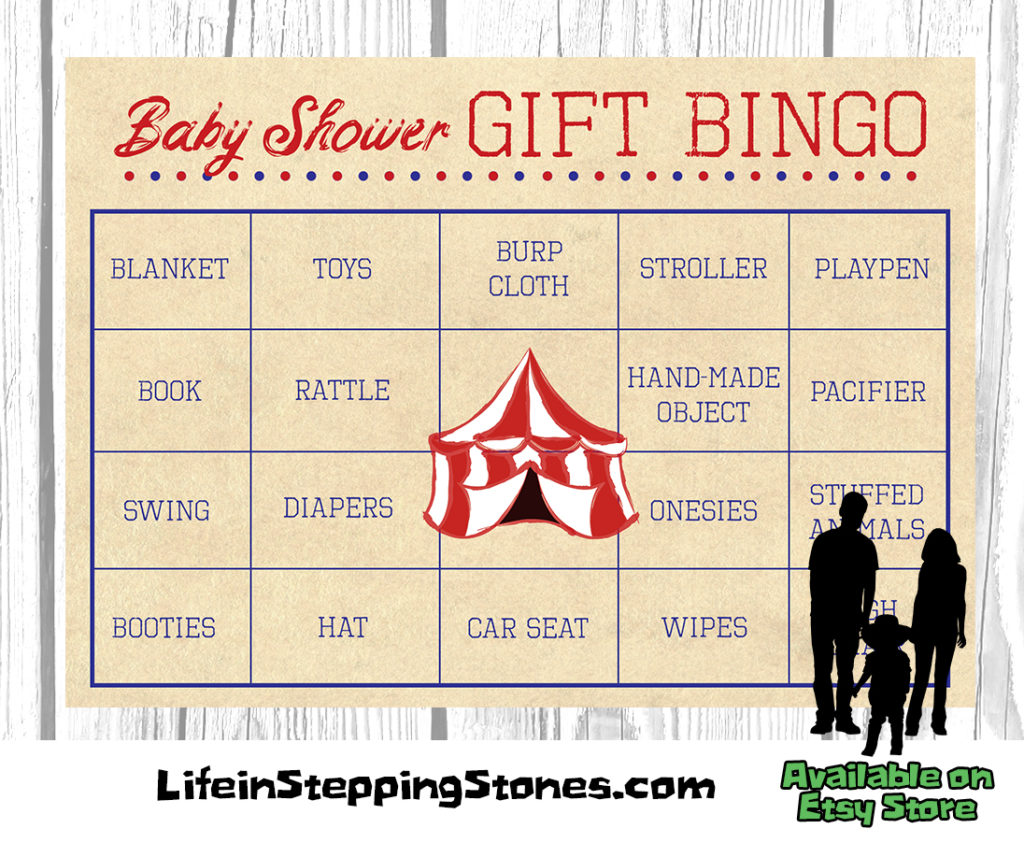 Carnival and Circus Baby Shower Theme Gift Bingo Game | Digital | Printable - by Life in Stepping Stones, available on Etsy