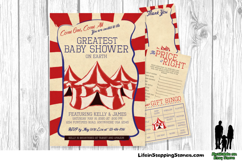 Carnival and Circus Baby Shower Theme Invitation and Activity Game Set | Personalized | Digital | Printable - by Life in Stepping Stones, available on Etsy