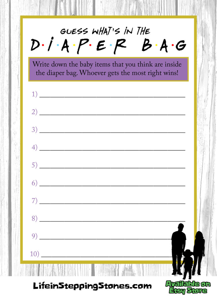 Friends TV Show Baby Shower Theme Guess What's in the Diaper Bag Game | Digital | Printable - by Life in Stepping Stones, available on Etsy