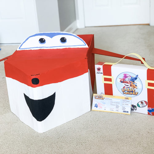 Super Wings Birthday Party Theme with Jett Airplane and DIY Suitcase and plane ticket