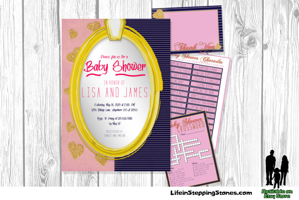 Vintage Shabby Chic and Dapper Baby Shower Theme Invitation and Activity Game Set | Personalized | Digital | Printable - by Life in Stepping Stones, available on Etsy