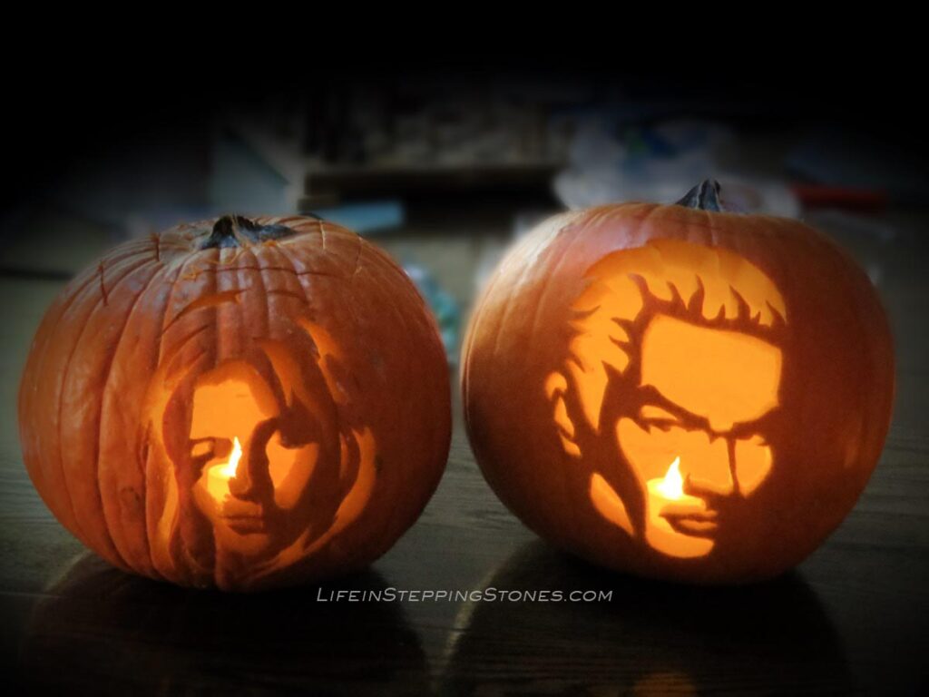 Buffy the Vampire Slayer and Spike pumpkin carvings