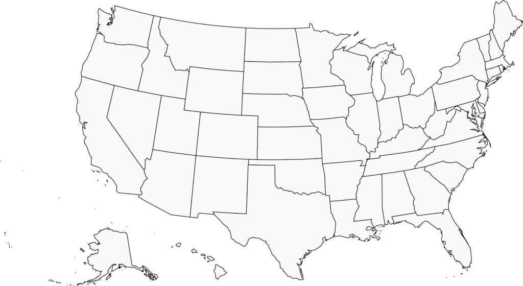 Blank map of the United States of America