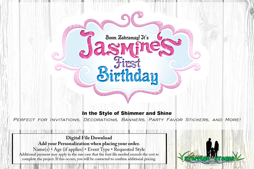 Shimmer and Shine theme personalized logo for birthday invitations