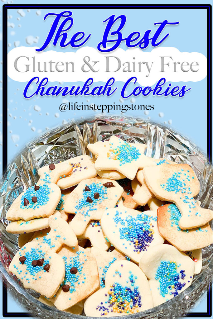 Gluten Free Chanukah Cookies - baking with kids for Hanukkah, cookie cutter shapes, dreidel, menorah, Jewish star