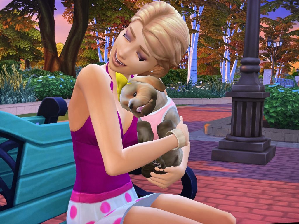 Hannah McCoy and Buttercup move to Sable Square in Brindleton Bay in the prologue of the Sims 4 Story Rom Com.