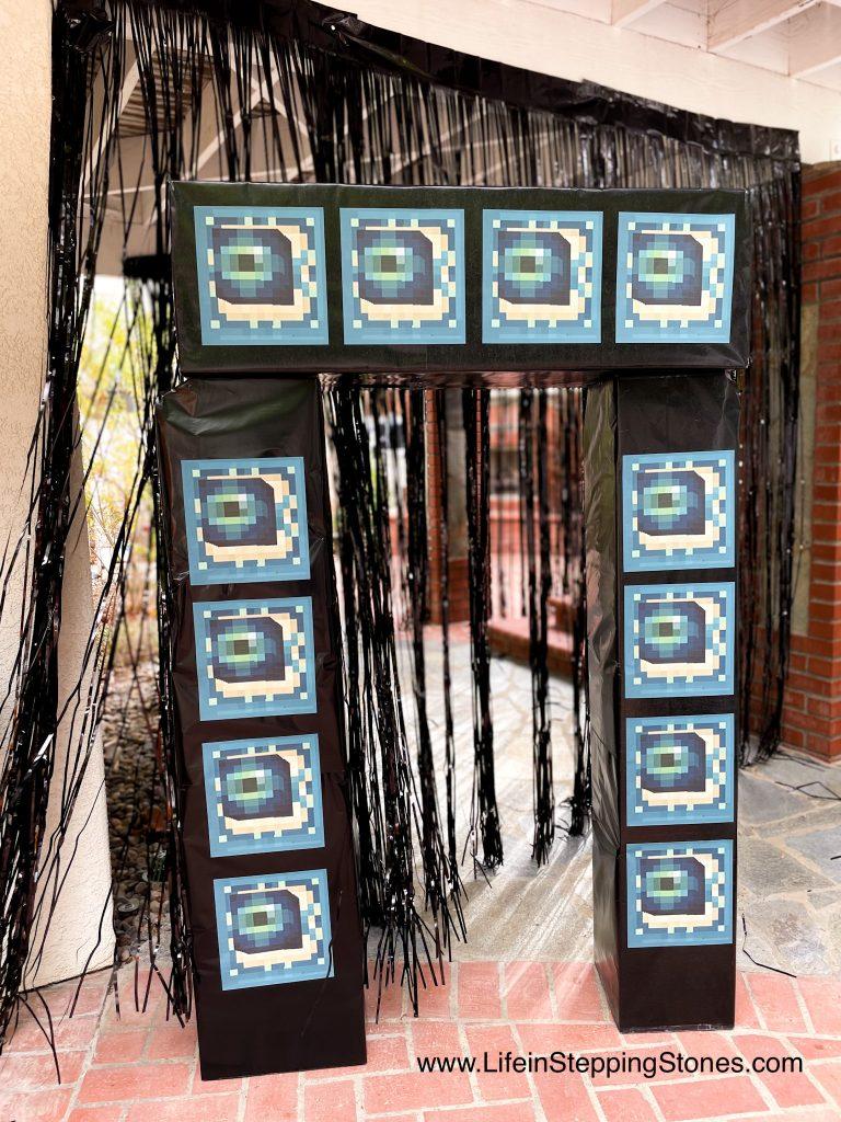 Minecraft Birthday Party decoration. The End Dimension Portal archway for the kids to walk through.