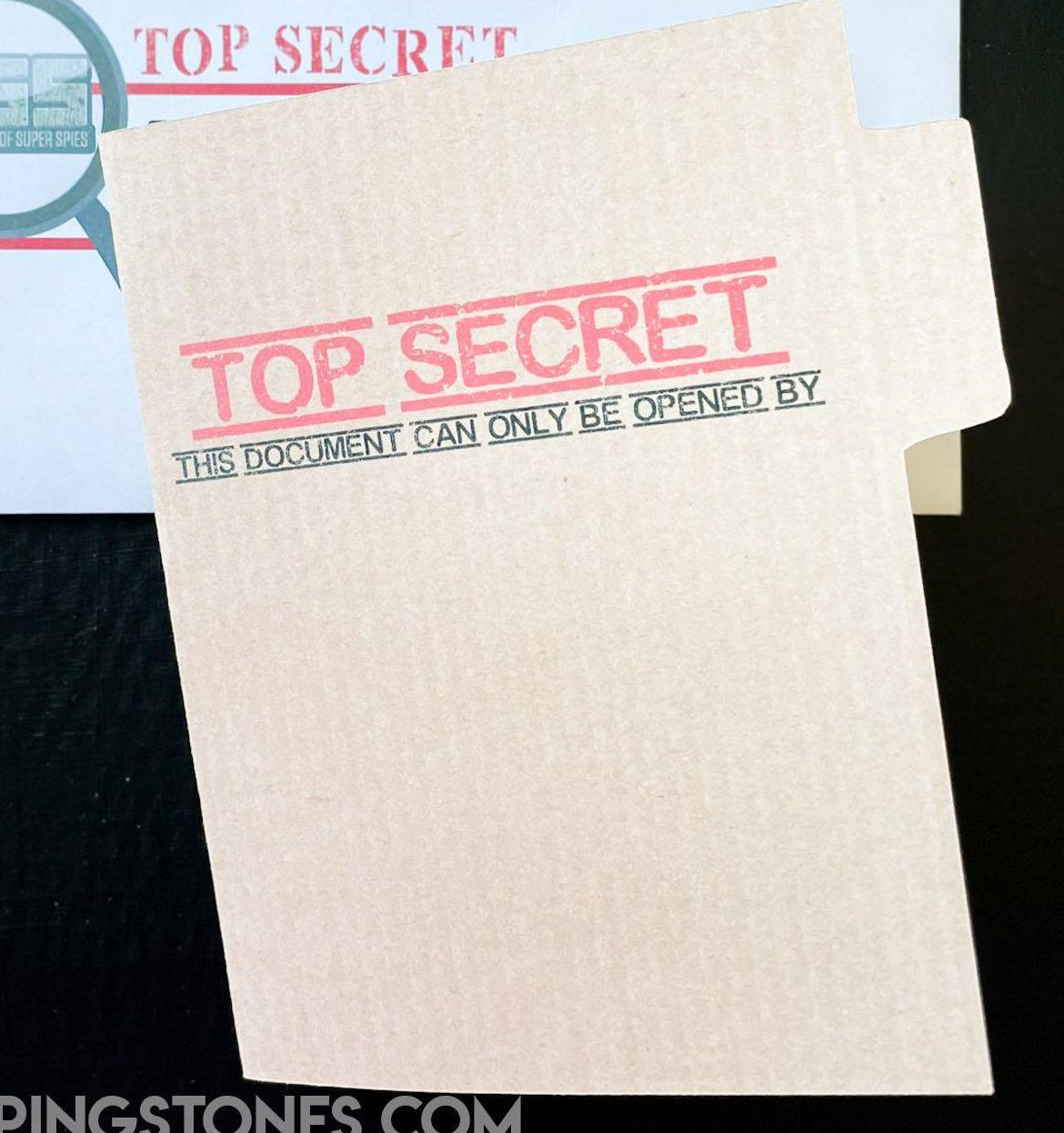 Secret Agent Spy Theme Birthday Party invitation with top secret manila folder and envelope