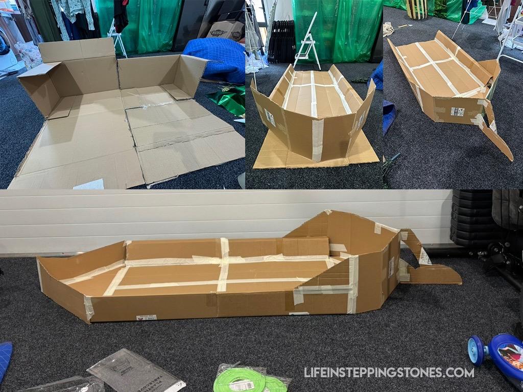 How to build Glinda's boat from Wicked out of cardboard for a party on a budget