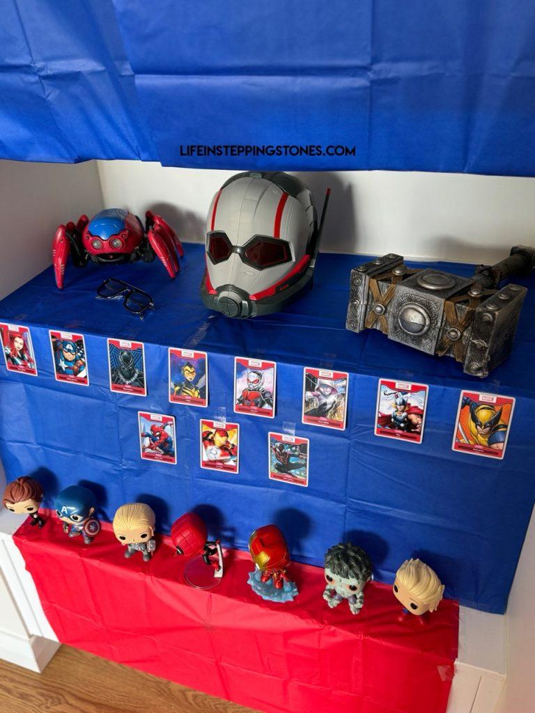 Spiderman and Avengers toys used as decorations for birthday party
