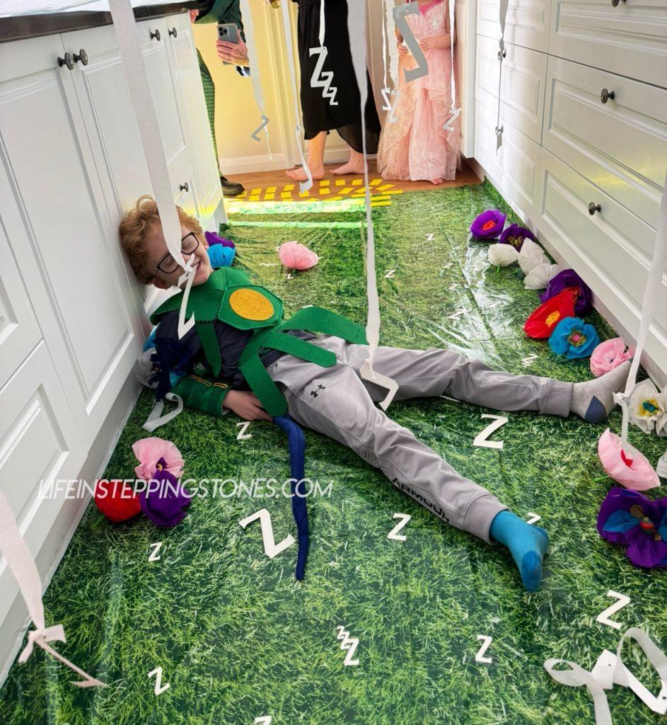 Wicked birthday party activity with the poppy field making the kids go to sleep while they searched for clues