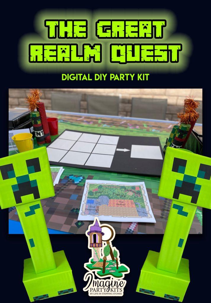 DIY Minecraft Party kit with digital downloads and scavenger hunt to turn your child's party into the ultimate quest.